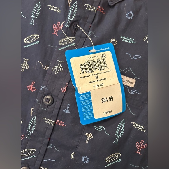 Navy Columbia Short Sleeve Button-Up‎ Shirt medium. NWT - Picture 5 of 5